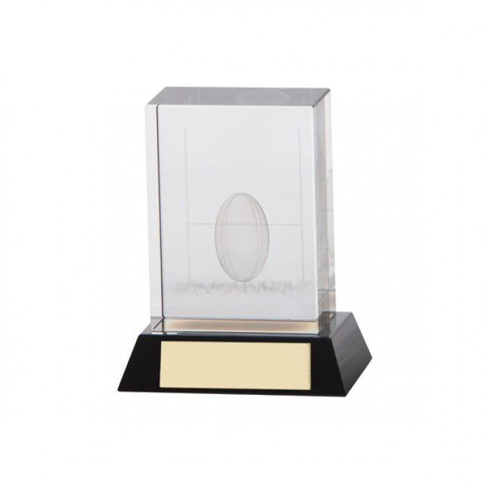 CONQUEST RUGBY 3D CRYSTAL GLASS AWARD - 9CM